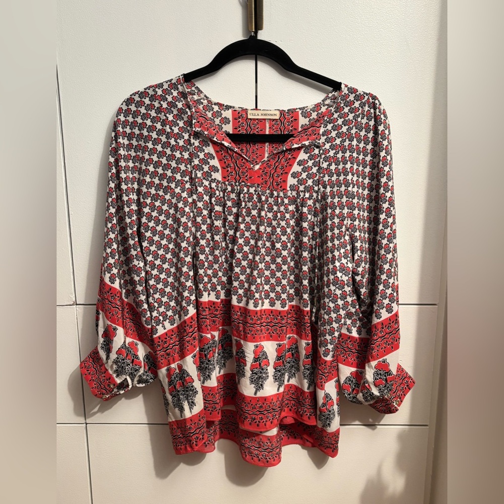 Ulla Johnson Pink, White and Black Silk blouse